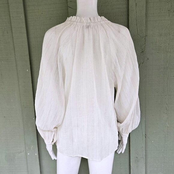 New JOIE White Gold Striped Boho Peasant Blouse Top XS - Picture 4 of 5